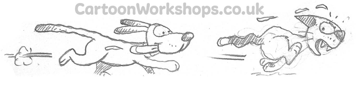 How to draw a dog chasing a cat cartoon