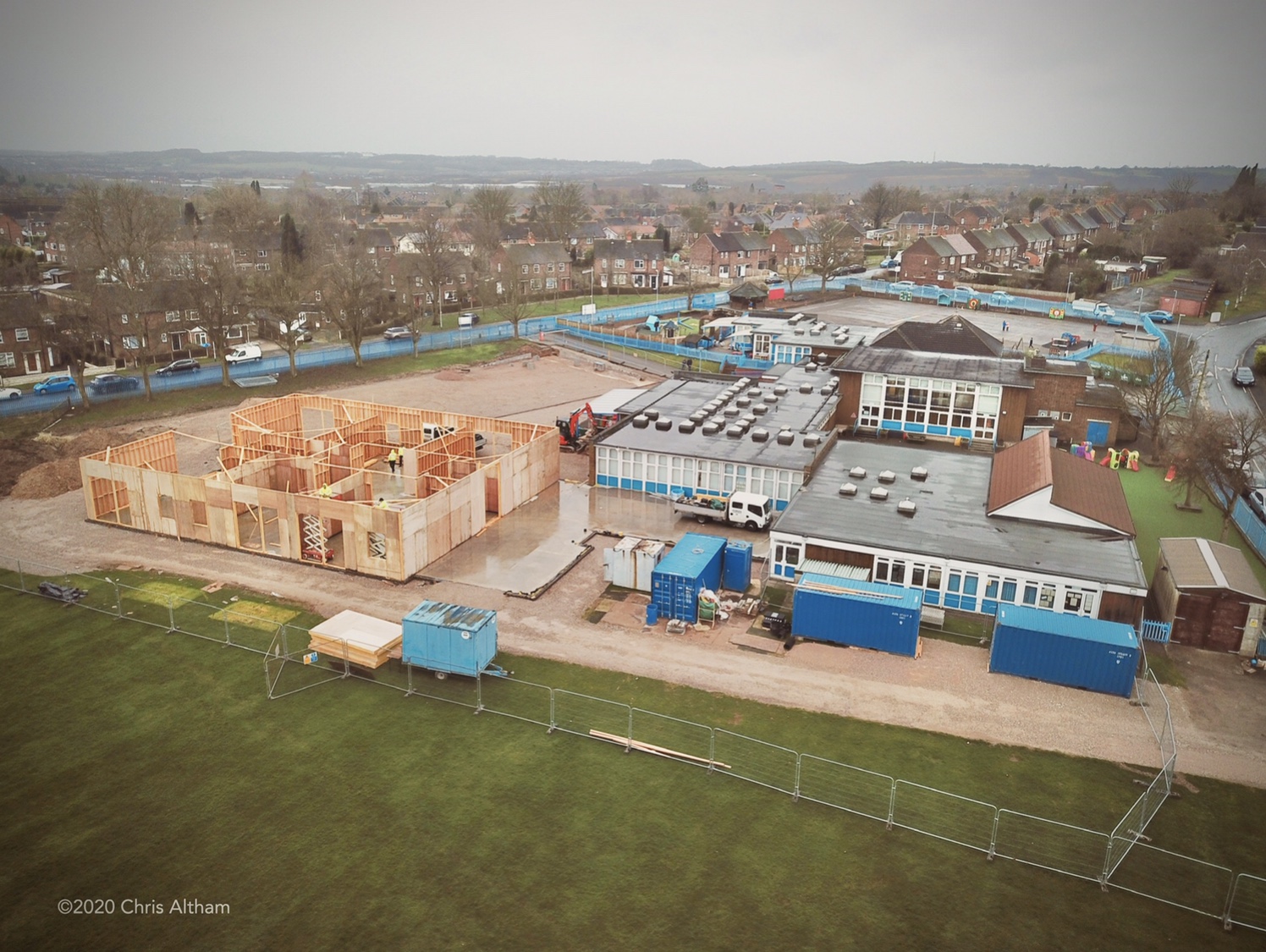 Drone photography over school