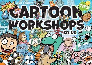 Cartoon Workshop leaflet illustrating characters