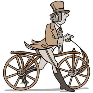 Hobby horse style victorian bicycle cartoon for history publication