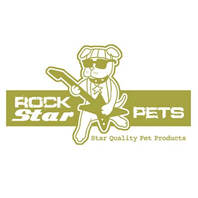 Rock Star Pets cartoon logo of dog with guitar