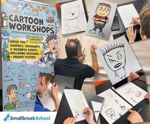 Smallbrook School Cartoon Workshop showing samples of drawings by the students