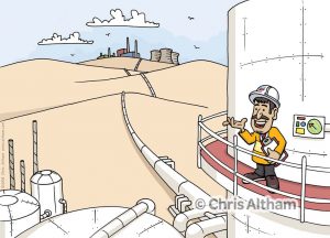 Chevron Oil and Gas Pipeline and Refinery Cartoon