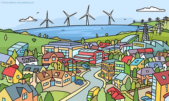 Off Shore Windfarm Energy Cartoon