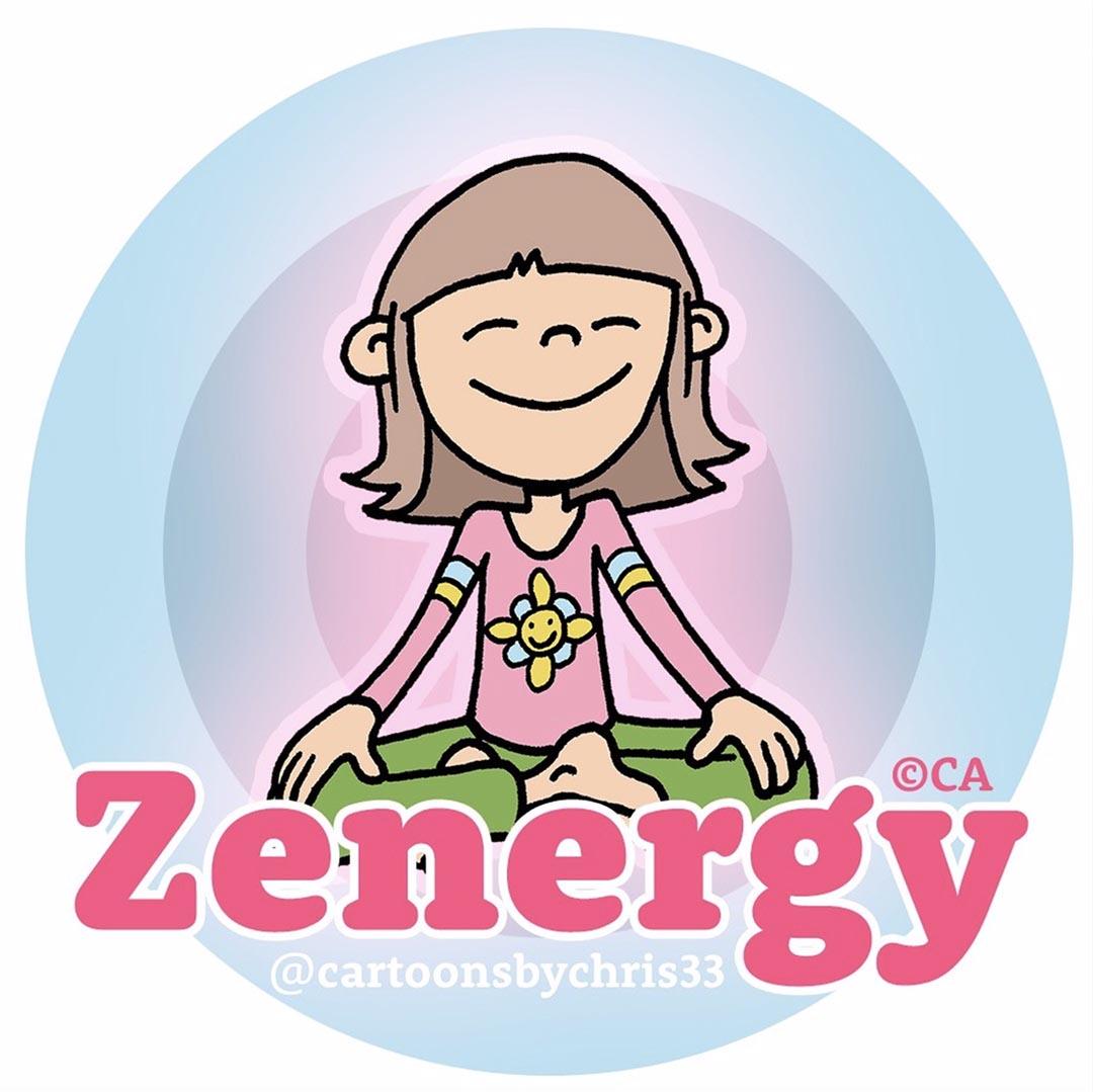 Zenergy graphic of girl meditating cartoon
