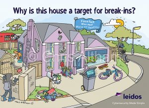 House burglary cartoon for crime prevention