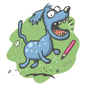 Crazy Dog with Pencil cartoon