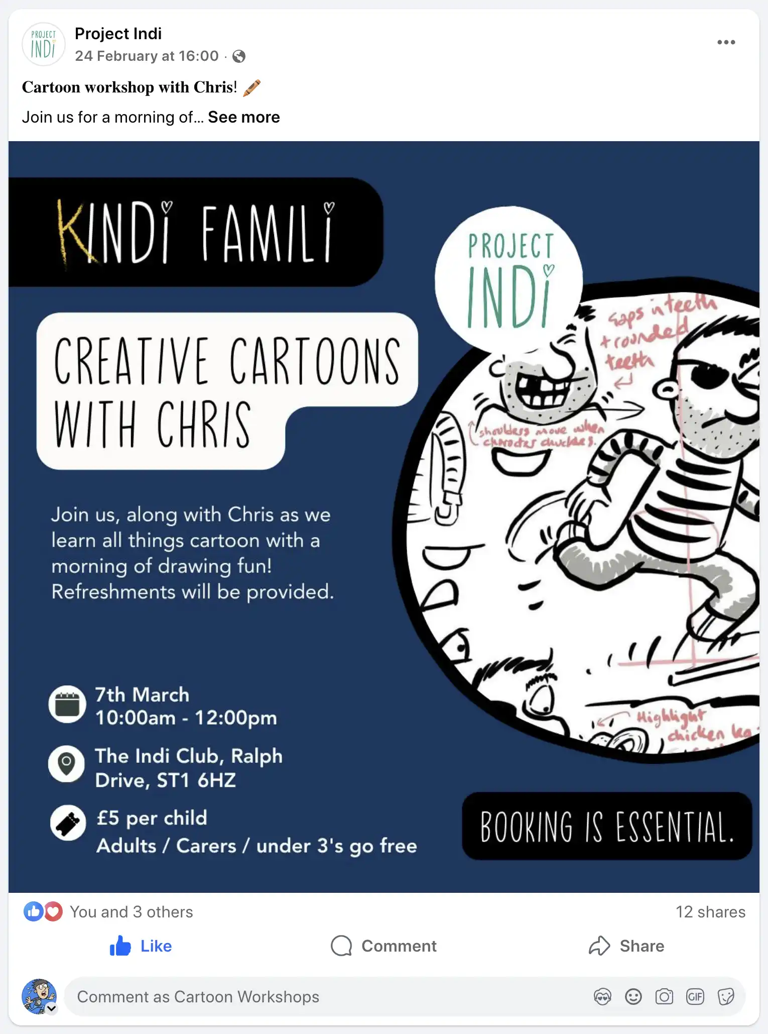 Cartoon Workshops for charities and community groups