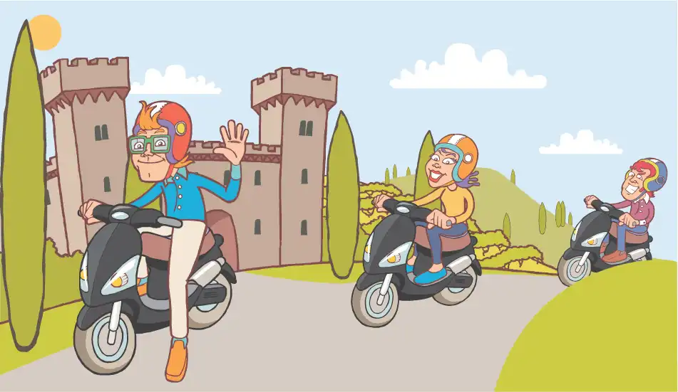 Scooter Moped scene Cartoon Workshops in schools